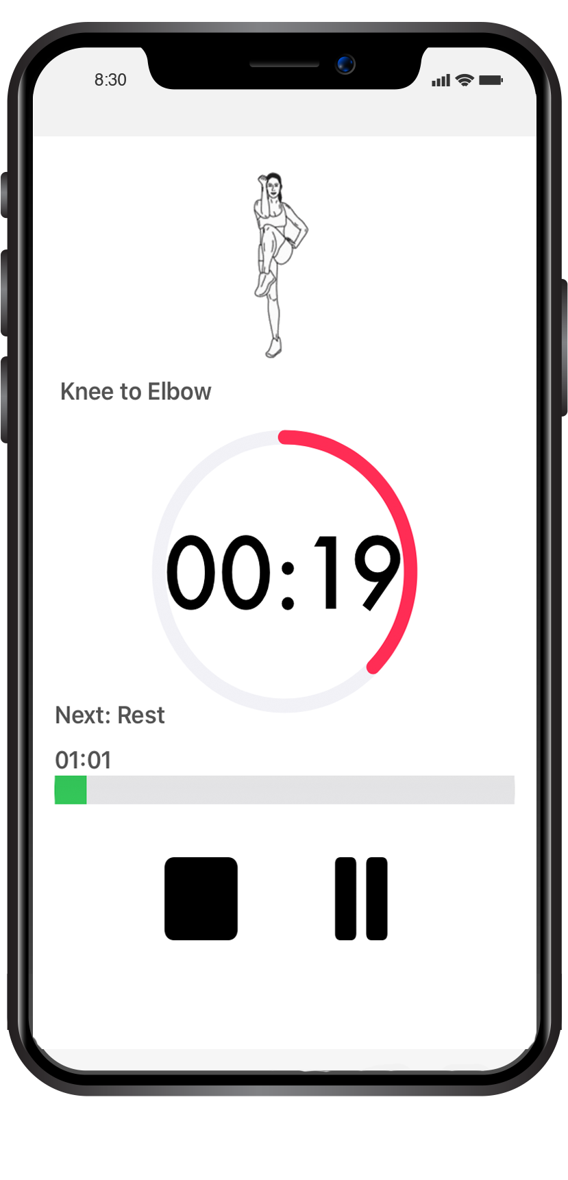 screenshot of 5mins workout app
